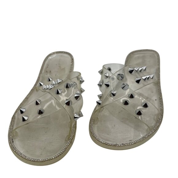 Wide Diva Lounge 8 Clear Jelly Slide Silver Studs Rhinestone Trim Footwear - Picture 4 of 9